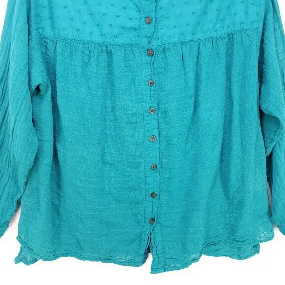 Pilcro By Anthropology Button Up Shirt Small Long Sleeves Green Top Swiss Dot - Picture 5 of 13